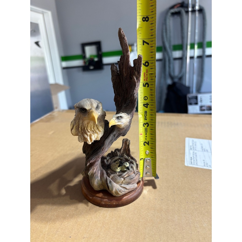 Bald Eagle Family Nesting Figurine Resin Sculpture on Wood Base 8 Inch - Picture 6 of 7